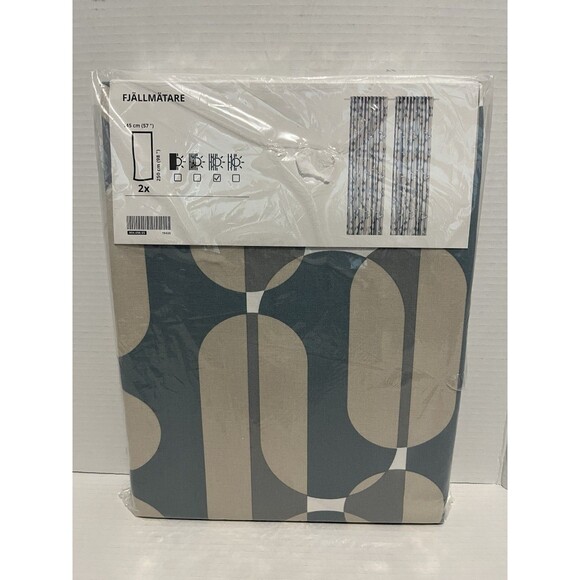 IKEA Fjallmatare Geometric Curtains 2 Panels 57 x 98 Contemporary Blue Beige NEW - Picture 1 of 4